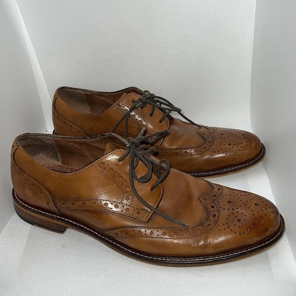 Joseph Abboud leather Cognac brown wingtip lace up Oxford shoes Sz 8.5 - Picture 2 of 12